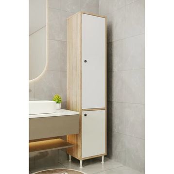 Aeka AE-2028 Soft 2 Kapaklı Çok Amaçlı Dolap 40x180 cm Raflı Dar Yüksek Boy Banyo Çok Bölmeli Depolama Dolabı