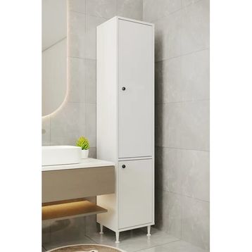 Aeka AE-2028 Soft 2 Kapaklı Çok Amaçlı Dolap 40x180 cm Raflı Dar Yüksek Boy Banyo Çok Bölmeli Depolama Dolabı