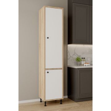 Aeka AE-2028 Soft Sonomo/Beyaz 2 Kapaklı Raflı Dar Yüksek Boy Banyo Çok Bölmeli Depolama Dolabı 40x180 cm Meşe - Beyaz Çok Amaçlı Dolap