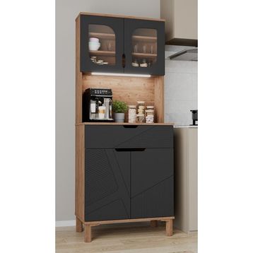 Aeka AE-9001 Barista Atlantik Çam/Antrasit 79.6 x 40 x 195.8 cm Çok Amaçlı Kahve Köşesi Mutfak Kiler Dolabı