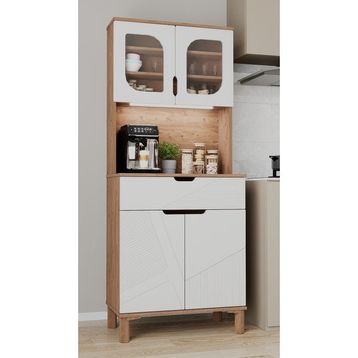 Aeka AE-9001 Barista Atlantik Çam/Beyaz 79.6 x 40 x 195.8 cm Çok Amaçlı Kahve Köşesi Mutfak Kiler Dolabı