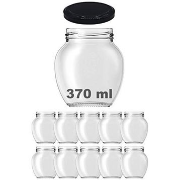 Afracam 370 ml Metal Siyah Kapaklı Şeffaf Yumurta 10 Adet Cam Kavanoz