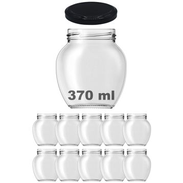 Afracam 370 ml Metal Siyah Kapaklı Şeffaf Yumurta 10 Adet Cam Kavanoz
