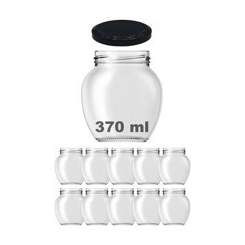 Afracam 370 ml Metal Siyah Kapaklı Şeffaf Yumurta 10 Adet Cam Kavanoz