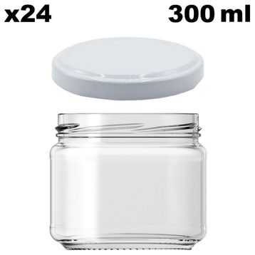 Afracam Metal Beyaz Kapaklı Şeffaf Cam 24x300 ml Kavanoz