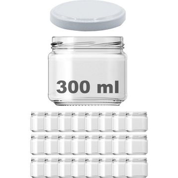 Afracam Metal Beyaz Kapaklı Şeffaf Cam 24x300 ml Kavanoz