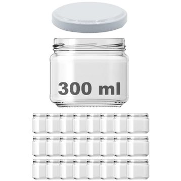Afracam Metal Beyaz Kapaklı Şeffaf Cam 24x300 ml Kavanoz