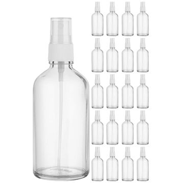 Afracam Şeffaf Kapaklı Beyaz Cam Şişe 20x100 ml Sprey Fısfıs Dezenfektan Kolonya