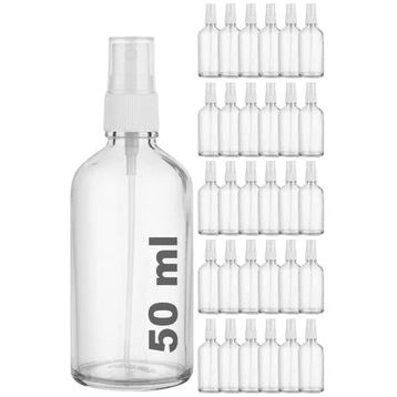 Afracam Şeffaf Kapaklı Beyaz Cam Şişe 30x50 ml Sprey Fısfıs Dezenfektan Kolonya
