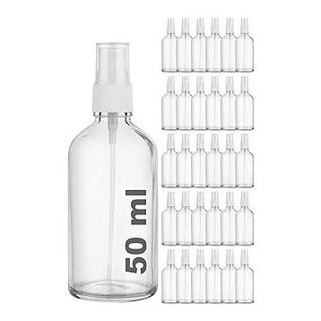 Afracam Şeffaf Kapaklı Beyaz Cam Şişe 30x50 ml Sprey Fısfıs Dezenfektan Kolonya