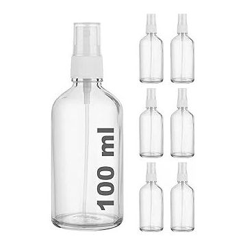 Afracam Şeffaf Kapaklı Beyaz Cam Şişe 6x100 ml Sprey Fısfıs Dezenfektan Kolonya
