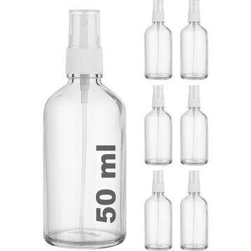 Afracam Şeffaf Kapaklı Beyaz Cam Şişe 6x50 ml Sprey Fısfıs Dezenfektan Kolonya