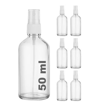 Afracam Şeffaf Kapaklı Beyaz Cam Şişe 6x50 ml Sprey Fısfıs Dezenfektan Kolonya