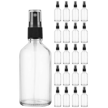 Afracam Şeffaf Kapaklı Siyah Cam Şişe 20x100 ml Sprey Fısfıs Dezenfektan Kolonya