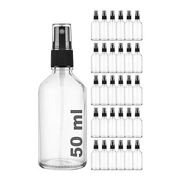 Afracam Şeffaf Kapaklı Siyah Cam Şişe 30x50 ml Sprey Fısfıs Dezenfektan Kolonya