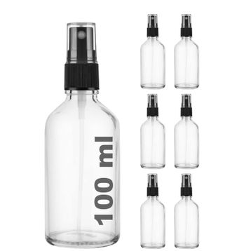 Afracam Şeffaf Kapaklı Siyah Cam Şişe 6x100 ml Sprey Fısfıs Dezenfektan Kolonya