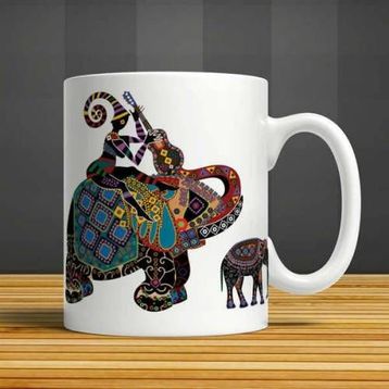 Afrika Fil Desenli Seramik Kupa Bardak
