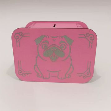 Ağaç İşleme Ceviz Ağacı Pembe Köpek Kumbara