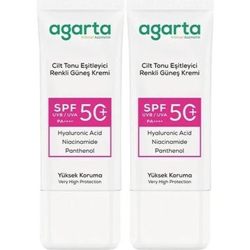 Agarta Cilt Tonu Eşitleyici 2x50 ml Renkli Kapatıcı Etkili SPF+50 Güneş Kremi