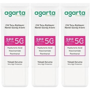 Agarta Cilt Tonu Eşitleyici 3x50 ml Renkli Kapatıcı Etkili SPF+50 Güneş Kremi
