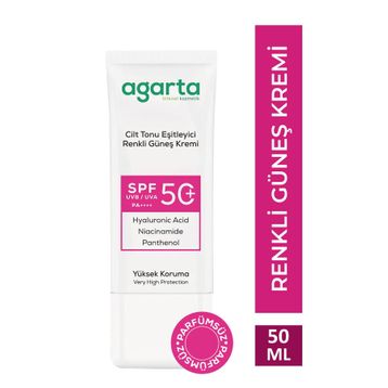 Agarta Cilt Tonu Eşitleyici 50 ml Renkli Kapatıcı Etkili SPF+50 Güneş Kremi