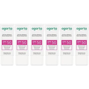 Agarta Cilt Tonu Eşitleyici 6x50 ml Renkli Kapatıcı Etkili SPF+50 Güneş Kremi