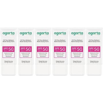 Agarta Cilt Tonu Eşitleyici 6x50 ml Renkli Kapatıcı Etkili SPF+50 Güneş Kremi