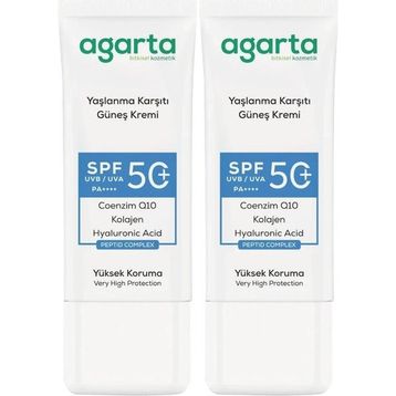 Agarta Collagen Destekli SPF+50 2x50 ml Yaşlanma Karşıtı Yüz Güneş Kremi