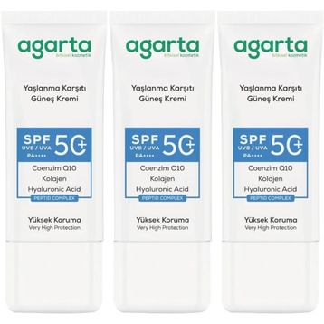Agarta Collagen Destekli SPF+50 3x50 ml Yaşlanma Karşıtı Yüz Güneş Kremi