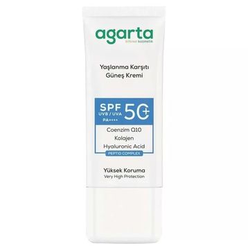 Agarta Collagen Destekli SPF+50 50 ml Yaşlanma Karşıtı Yüz Güneş Kremi