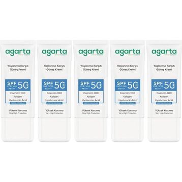 Agarta Collagen Destekli SPF+50 5x50 ml Yaşlanma Karşıtı Yüz Güneş Kremi