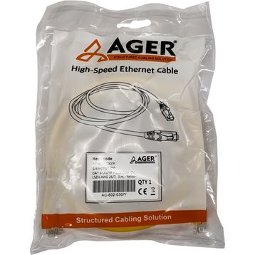 AGER AC-602-030 3 mt UTP Cat6 Sarı CU LSZH AWG 26/7 Patch Kablo