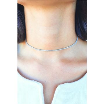 Agora Silver 925 Ayar Gümüş Beyaz Taşlı Choker Su Yolu Kolye