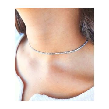 Agora Silver 925 Ayar Gümüş Beyaz Taşlı Choker Su Yolu Kolye