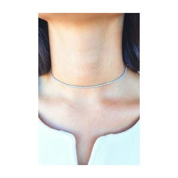 Agora Silver 925 Ayar Gümüş Beyaz Taşlı Choker Su Yolu Kolye