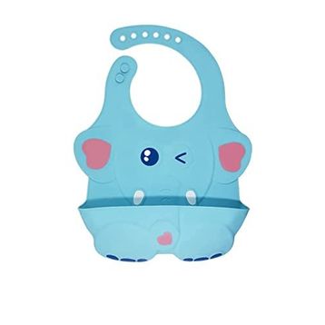 Agubugu Baby Kabartmalı Figürlü Cepli Silikon Mavi Mama Önlüğü