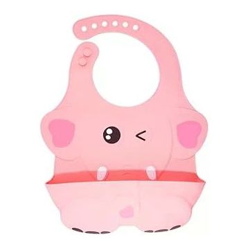 Agubugu Baby Kabartmalı Figürlü Cepli Silikon Pembe Mama Önlüğü