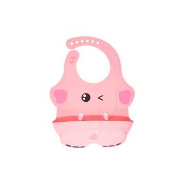Agubugu Baby Kabartmalı Figürlü Cepli Silikon Pembe Mama Önlüğü