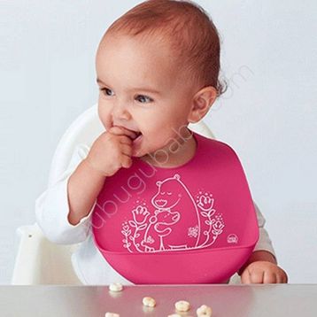Agubugu Baby Kabartmalı Figürlü Cepli Silikon Pembe Mama Önlüğü