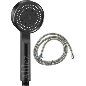Ahlez Maxima Siyah Turbo Fan 5 Fonksiyonlu Duş Başlığı ve Duş Hortumu Duş Takımı