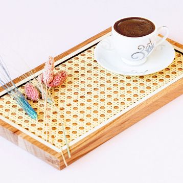 Ahşap Fabrikası Golden Edge Ahşap Hazeran Rattan Tepsi