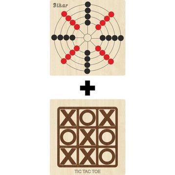 Ahtek ETİCSET211 Ahşap Tic-Tac-Toe ve Bihar Akıl Zeka Strateji ve Beceri Oyunları Seti