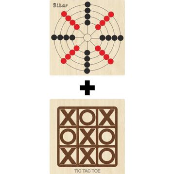 Ahtek ETİCSET211 Ahşap Tic-Tac-Toe ve Bihar Akıl Zeka Strateji ve Beceri Oyunları Seti
