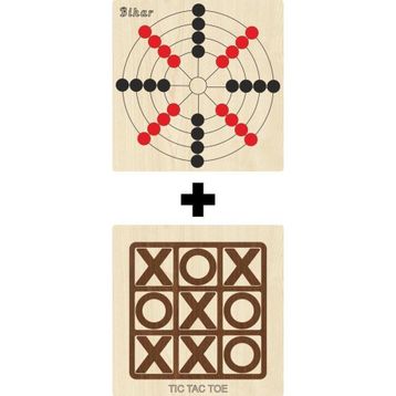 Ahtek ETİCSET211 Ahşap Tic-Tac-Toe ve Bihar Akıl Zeka Strateji ve Beceri Oyunları Seti