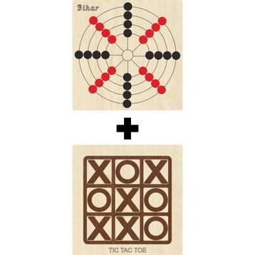Ahtek ETİCSET211 Ahşap Tic-Tac-Toe ve Bihar Akıl Zeka Strateji ve Beceri Oyunları Seti
