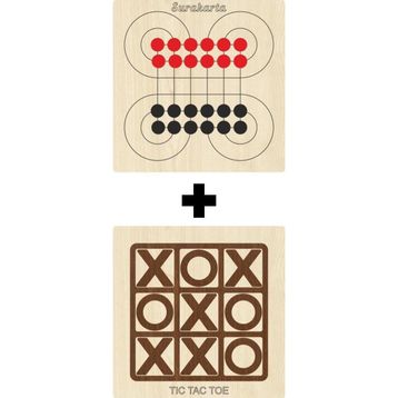Ahtek ETİCSET213 Ahşap Tic-Tac-Toe ve Surakarta Akıl Zeka Strateji ve Beceri Oyunları Seti