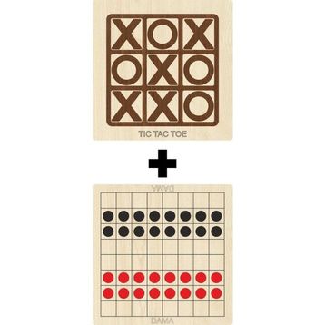 Ahtek ETİCSET214 Ahşap Dama ve Tic-Tac-Toe Akıl Zeka Strateji ve Beceri Oyunları Seti