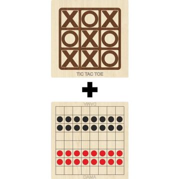 Ahtek ETİCSET214 Ahşap Dama ve Tic-Tac-Toe Akıl Zeka Strateji ve Beceri Oyunları Seti
