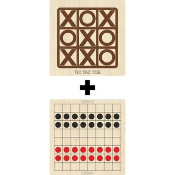 Ahtek ETİCSET214 Ahşap Dama ve Tic-Tac-Toe Akıl Zeka Strateji ve Beceri Oyunları Seti