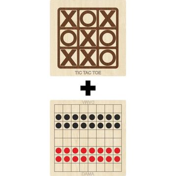 Ahtek ETİCSET214 Ahşap Dama ve Tic-Tac-Toe Akıl Zeka Strateji ve Beceri Oyunları Seti